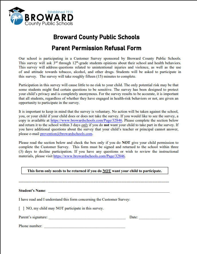  Screen shot of the Annual Student Survey OPT OUT flyer